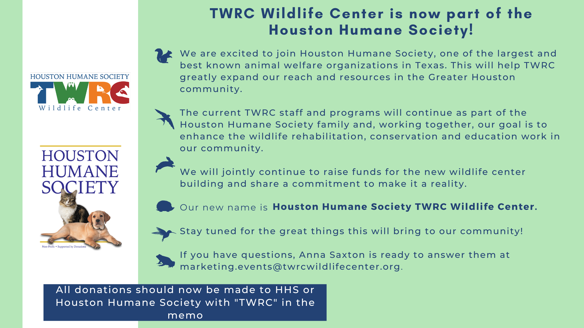 TRWC Wildlife is now a part of the Houston Humane Society